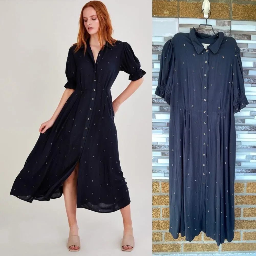 Monsoon Embroidered Spot Shirt Dress in blue Large